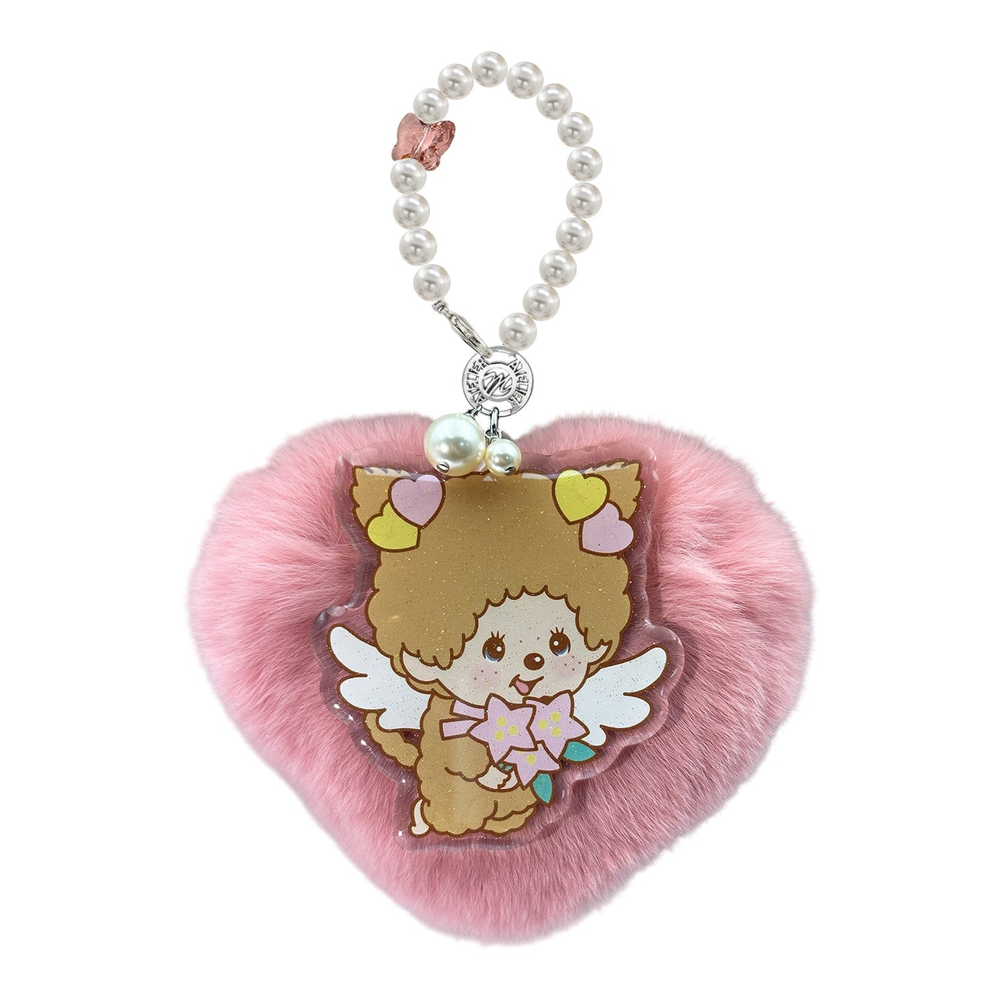Fur in Heart Bag Charm (Pink Angel Girl Monchhichi)