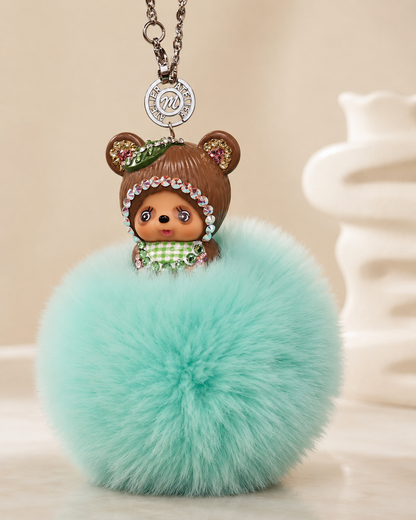 Fur Pompom Bag Charm (Green Raccoon)