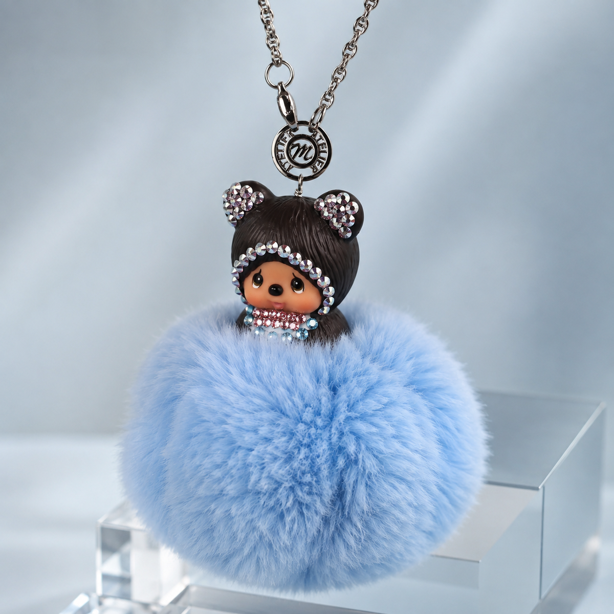 Fur Pompom Bag Charm (Blue Bear)