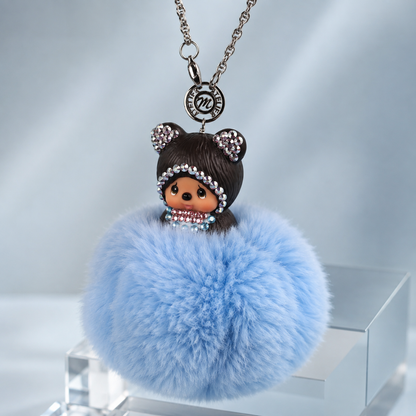 Fur Pompom Bag Charm (Blue Bear)