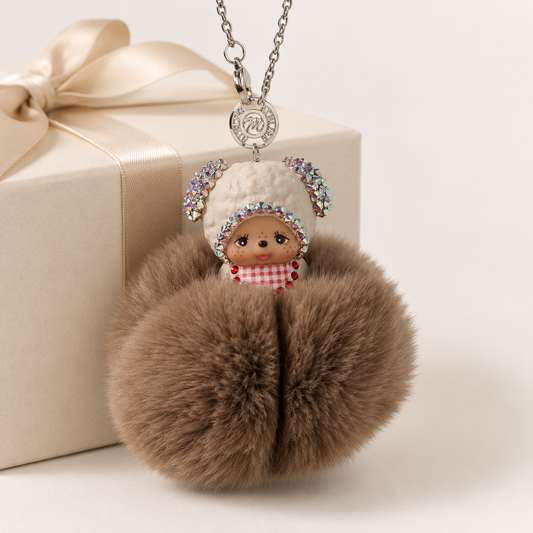 Fur Pompom Bag Charm (Brown Sheep)