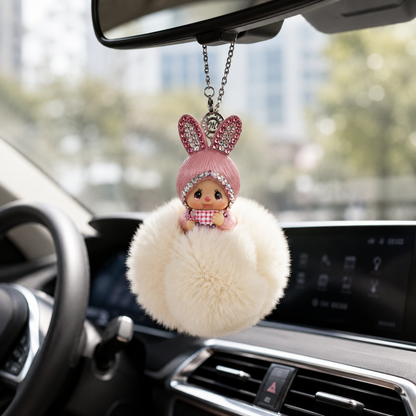 Fur Pompom Bag Charm (White Bunny)