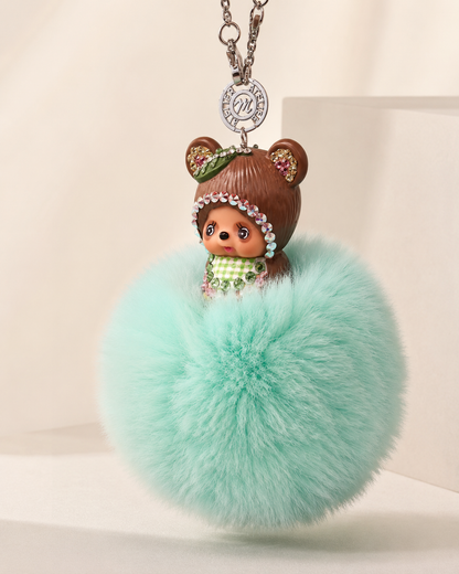 Fur Pompom Bag Charm (Green Raccoon)