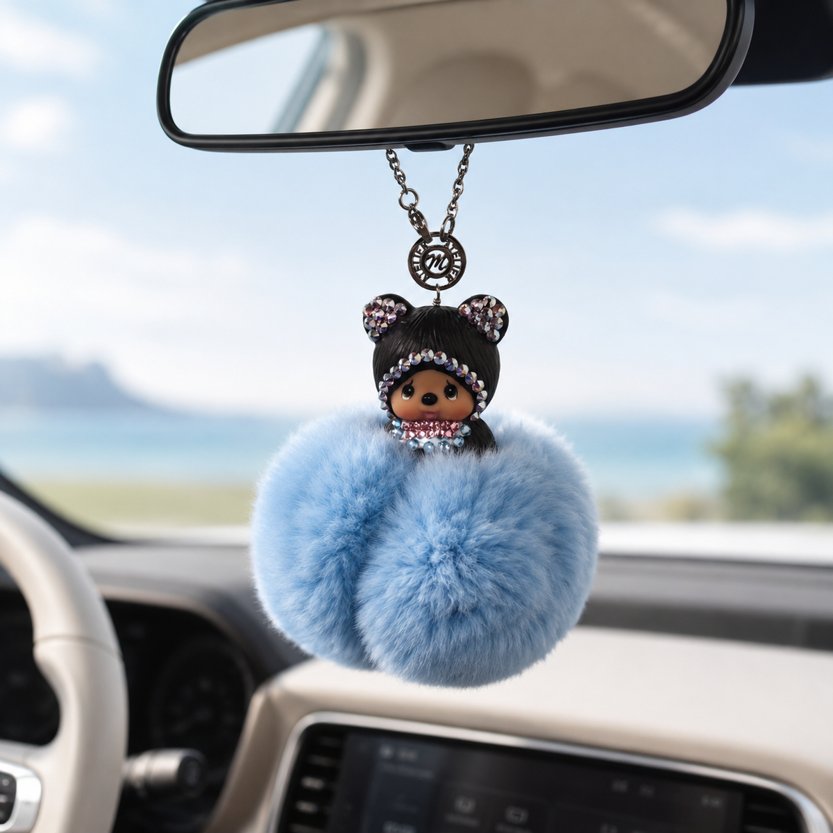 Fur Pompom Bag Charm (Blue Bear)