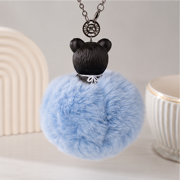 Fur Pompom Bag Charm (Blue Bear)