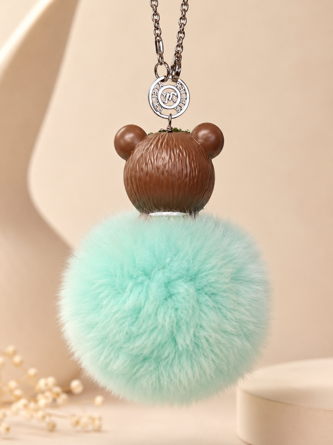 Fur Pompom Bag Charm (Green Raccoon)