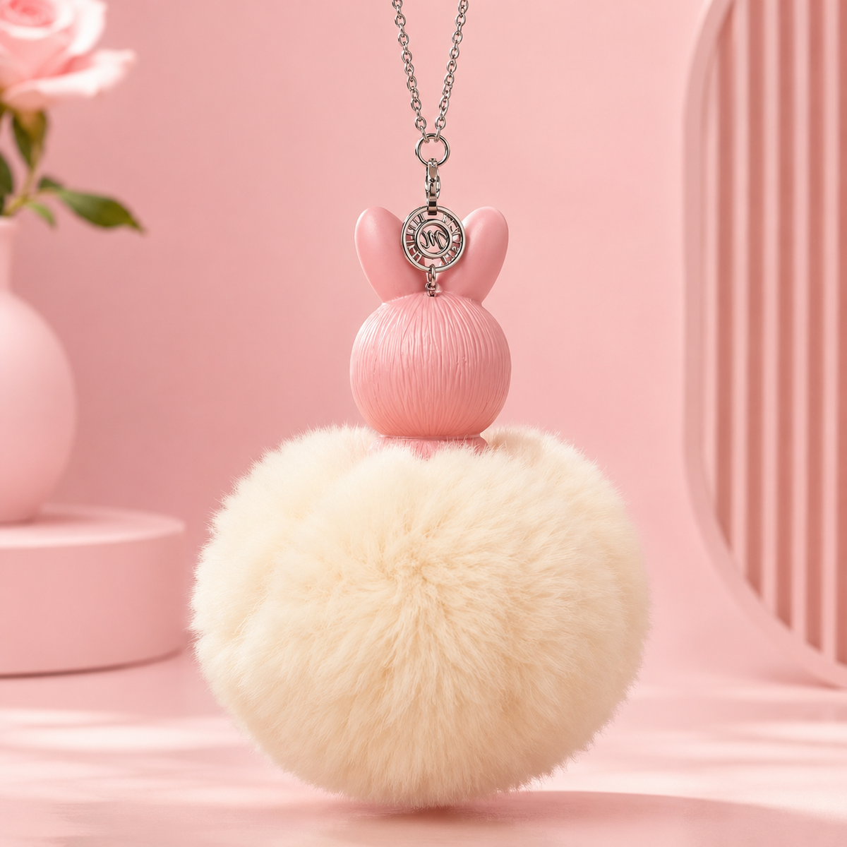 Fur Pompom Bag Charm (White Bunny)