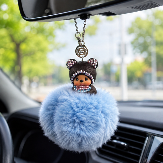 Fur Pompom Bag Charm (Blue Bear)