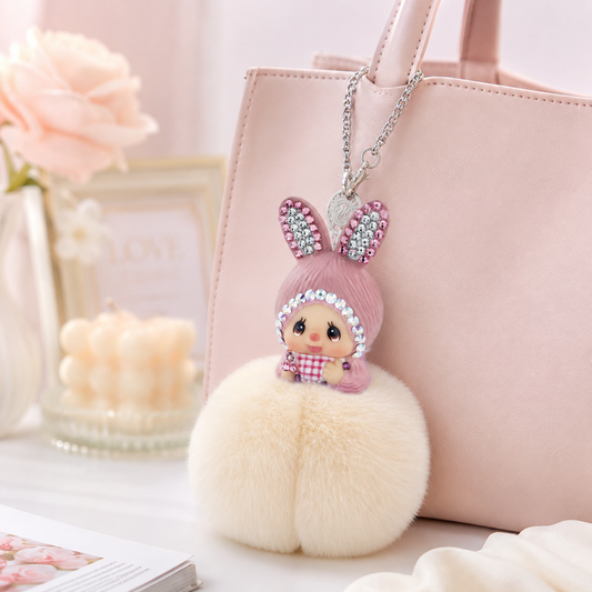 Fur Pompom Bag Charm (White Bunny)
