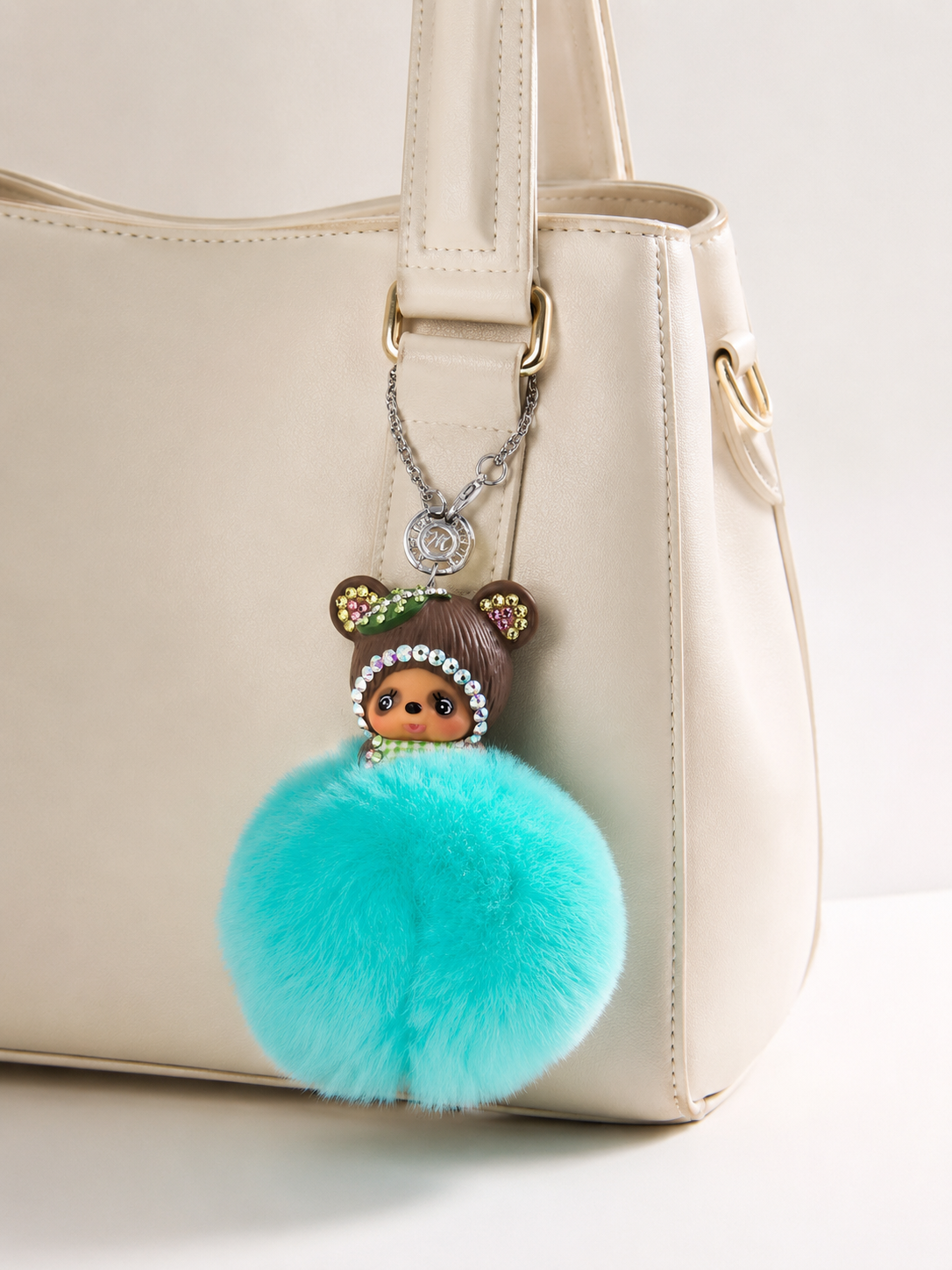 Fur Pompom Bag Charm (Green Raccoon)