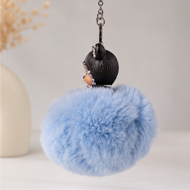 Fur Pompom Bag Charm (Blue Bear)