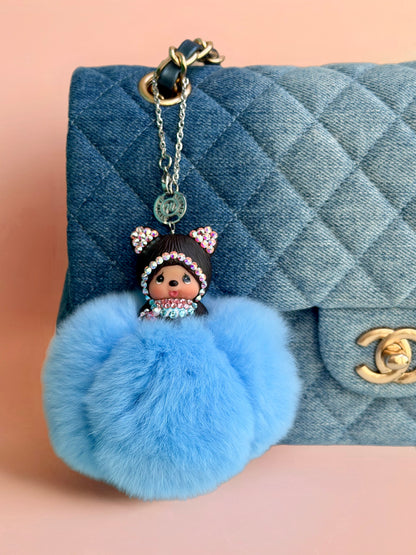 Fur Pompom Bag Charm (Blue Bear)