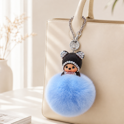 Fur Pompom Bag Charm (Blue Bear)