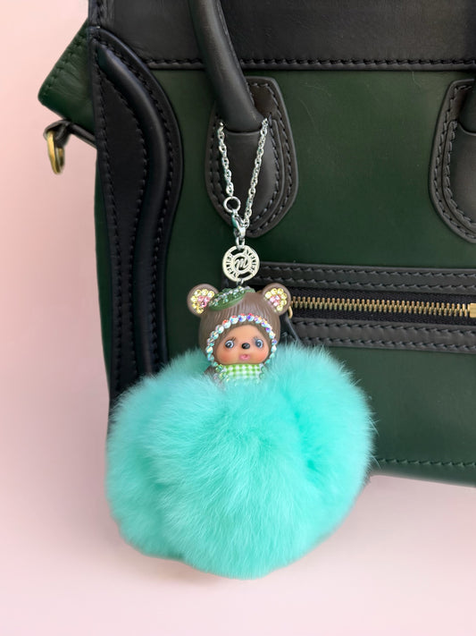 Fur Pompom Bag Charm (Green Raccoon)