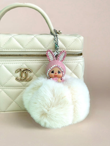 Fur Pompom Bag Charm (White Bunny)