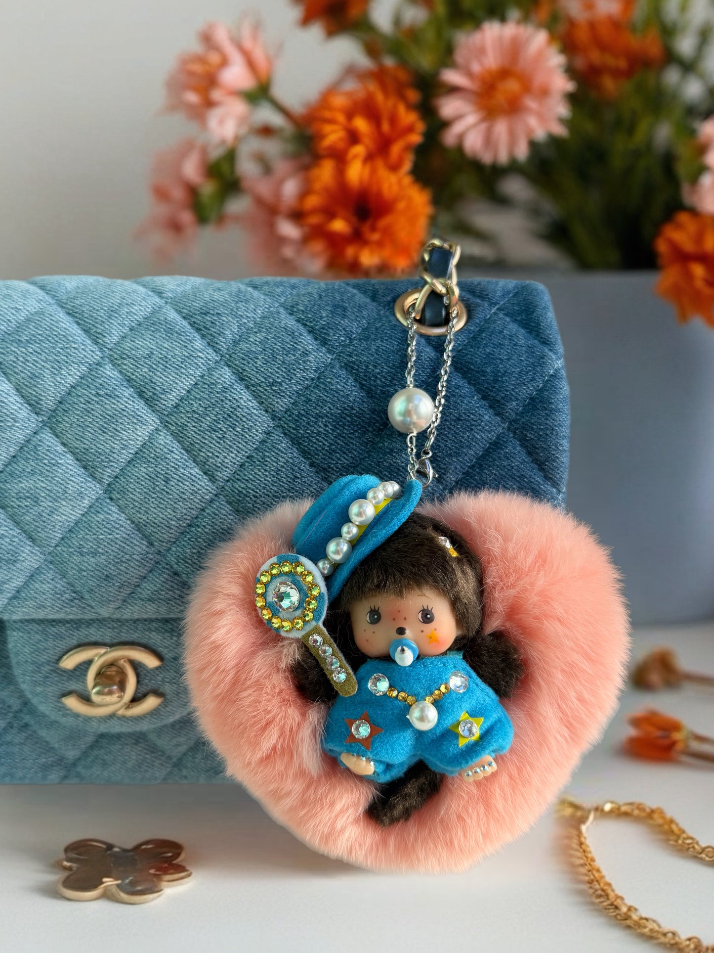 Fur in Heart Bag Charm (Orange Bebichhichi)