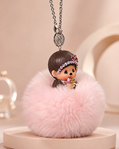 Fur Pompom Bag Charm (Pink Monchhichi)