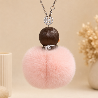 Fur Pompom Bag Charm (Pink Monchhichi)