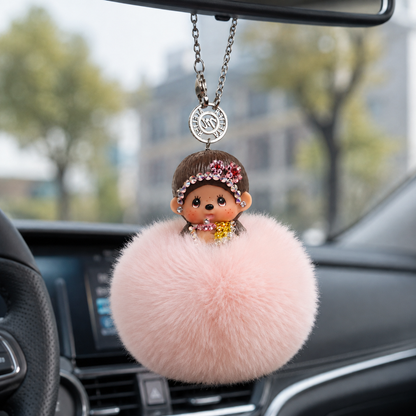 Fur Pompom Bag Charm (Pink Monchhichi)