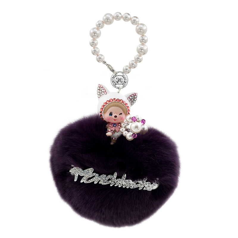 Fur in Heart Bag Charm (Purple White Cat)