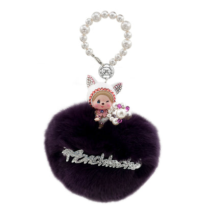 Fur in Heart Bag Charm (Purple White Cat)