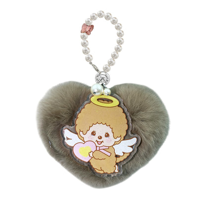 Fur in Heart Bag Charm (Brown Angel Boy Monchhichi)