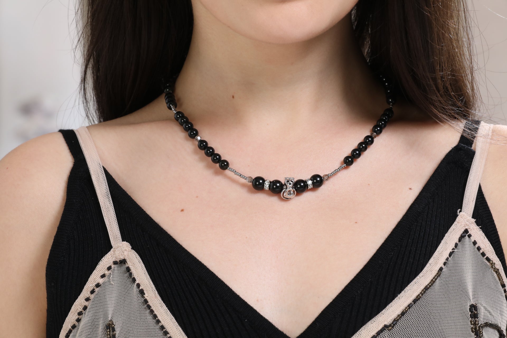 SS BEAD NECKLACE(BLACK) image 1