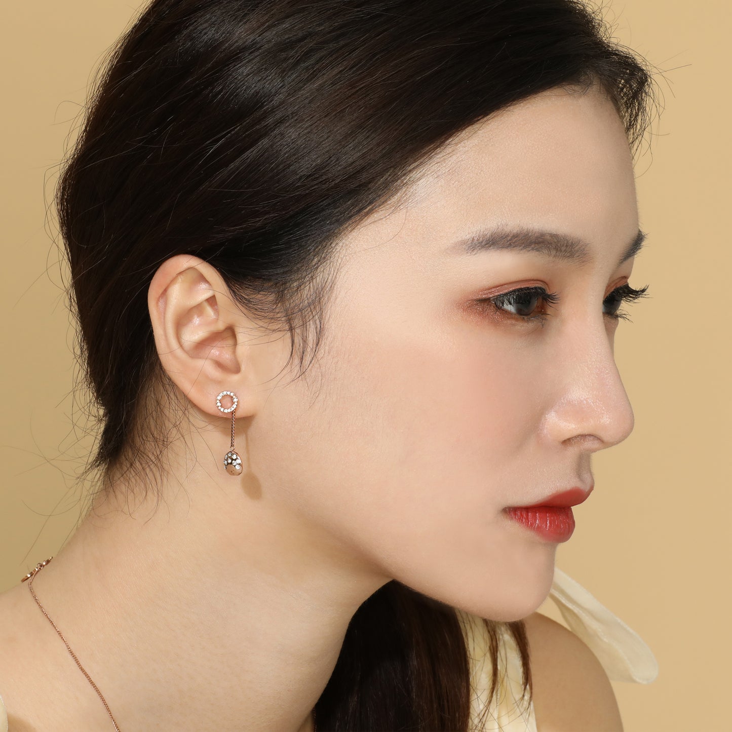 FANCY CIRCLE EARRINGS(ROSEGOLD) image 4