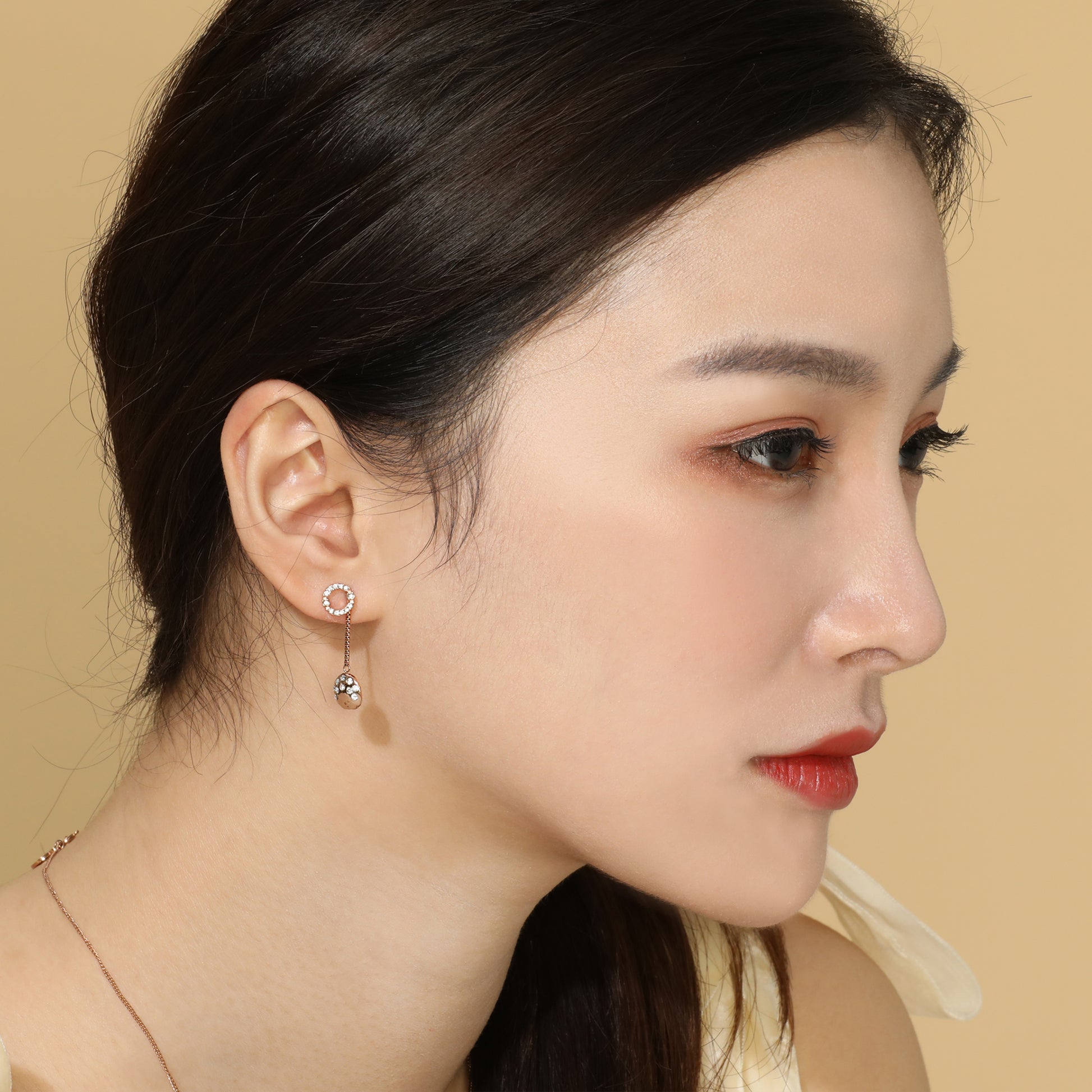 FANCY CIRCLE EARRINGS(ROSEGOLD) image 4